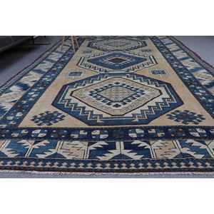 Alfombra Turca, Alfombra Vintage Extra Grande de 7.2x12.6 pies, Alfombra de Lana Ikat Azul - Product Image 2