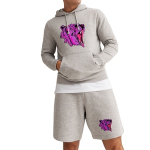 Sudadera extragrande de algodón de 400gsm y 100% pesado para hombre, Sudadera con capucha y logotipo personalizado, conjunto corto, chándal de estilo deportivo para verano - Product Image 1