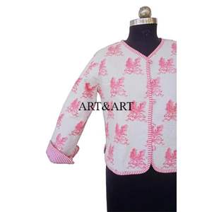 Chaqueta de Punto Acolchada Reversible Transpirable con Estampado Digital Indio, Hecha a Mano, con Diseño Floral para Mujer, de Algodón Orgánico Ecológico - Product Image 3