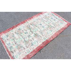 Alfombra Decorativa Vintage, Alfombra Turca de 3.4x6.5 pies, Alfombra Roja de Lana Sólida - Product Image 3