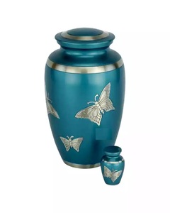 Urnas de cremación de aluminio personalizadas en negro, urnas conmemorativas con estampado de flores, urnas para adultos de Color azul de forma redonda para uso funerario - Product Image 5