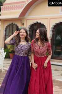 Vêtements ethniques indiens fantaisie longues robes avec broderie à séquence lourde travail robes de vêtements ethniques prêtes à l'emploi pour la fonction de festival - Product Image 2