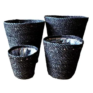 Preço por atacado Qualidade Premium Personalizável Seagrass Plant Pot Modern Indoor Water Hyacinth Flower Pot Plantador com alças