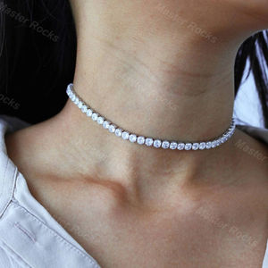 1 chaîne tennis fantaisie personnalisée de qualité supérieure 14k blanc/jaune/or rose élégant argent 4mm Moissanite lunette serti de colliers élégants pour - Product Image 5