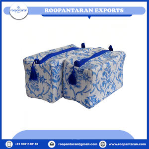 Ensemble de 2 sacs à cosmétiques en coton matelassé imprimé avec bloc à main indien écologique avec coton rembourré et fermeture à glissière - Product Image 6