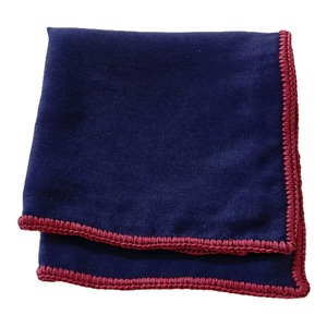 Handmade Navy Satin and Burgundy Knitted <b>Edge</b> Pocket <b>Square</b> with Signature Border Perfect Dining Companion for Blazers Suits - Product Image 2