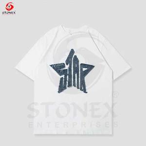 Personalizado 100% algodón peso pesado costura inversa apenado bordado parche boxy recortada camiseta hombres impreso camisetas hombres - Product Image 4