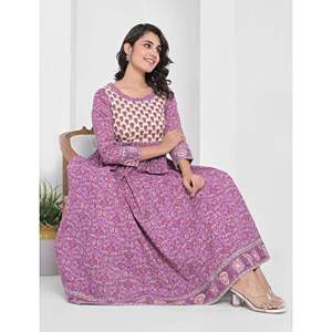 Robe longue Anarkali en coton, imprimé violet, vêtements américains - Product Image 3