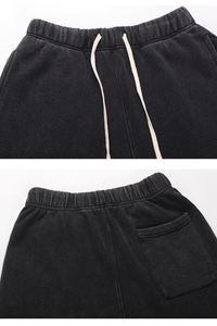 ขนแกะสีดำแบบลำลองสำหรับผู้ชายกางเกงขาสั้นสำหรับฤดูร้อนผ้าฝ้ายซักแบบวินเทจแบบผูกเชือกผ้าฝ้าย100% เป็นมิตรกับสิ่งแวดล้อมผ้าทอ - Product Image 3