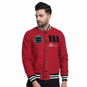 Letterman/varsity แจ็คเก็ตสีแดง,สำหรับใส่กลางแจ้งแจ็คเก็ตผ้าฟลีซเข้ารูปดีไซน์กำหนดได้เองและโลโก้ - Product Image 6
