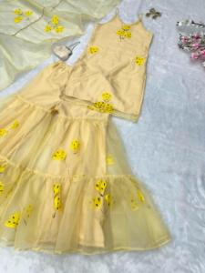 Costume Sharara en soie Chinon à la mode avec travail de luxe Dupatta Design Unique pour le prix de fête Inclure Soft Net - Product Image 3