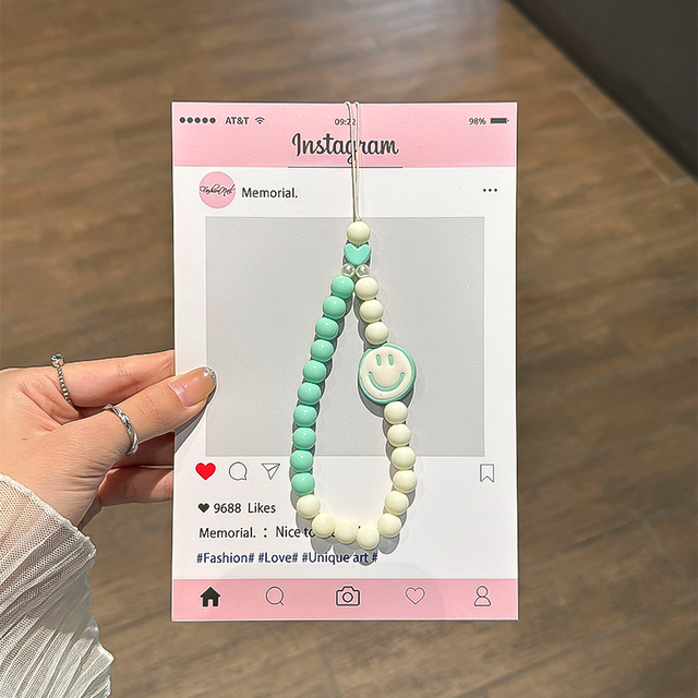 Face Acrylic Beaded Phone Lanyard Y2K Aesthetic Short Wrist Strap Chain Bracelet BR-190-02 18cm Charm Pendant
