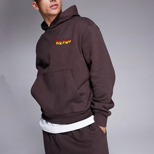 450 GSM เสื้อมีฮู้ดสำหรับผู้ชายผ้าฝ้าย100% โอเวอร์ไซซ์พิมพ์โลโก้ DTF ระบายอากาศทรงหลวมมีฮู้ดสำหรับผู้ชายสีทึบ - Product Image 6