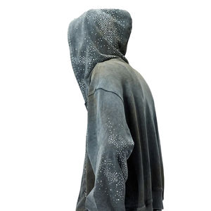 Style Vintage Streetwear hommes sweats à capuche surdimensionnés lavé à l'acide français éponge tissu strass fermeture éclair respirant-100% coton hiver - Product Image 2