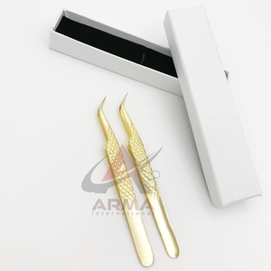 แหนบต่อขนตาทำจากสเตนเลสชุบทองวัสดุเส้นใยทนทานแบบกึ่งโค้ง - Product Image 2