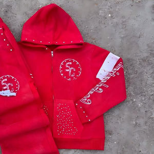 2025 mode coupe régulière Jogging costumes sérigraphie lavage à l'acide strass pour hommes coton polaire survêtement décontracté - Product Image 2