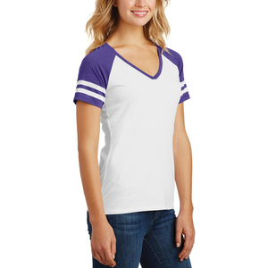 Colorblock poliéster algodón camiseta para mujer Raglan manga corta gráfico Camisetas cuello en V liso Casual camisetas de mujer - Product Image 5