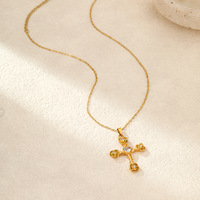 Collier croix en acier inoxydable plaqué or 18 carats avec pendentif cœur rose en zircon, résistant au ternissement, bijoux vintage pour femme