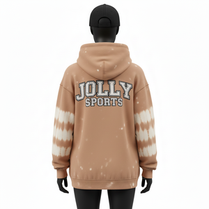 Women Pullover Hoodie Premium Cotton Polyester Fleece GSM <b>Brown</b> <b>Tie</b> Dye Sleeve Panel Custom Printed Logo women's basics Hoodies - Product Image 2