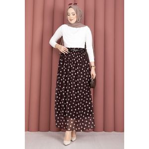 Brown Polka Dot Chiffon Tulle Summer <b>Skirt</b> with <b>Elastic</b> Waist Women's Fashion Accessory - Product Image 3