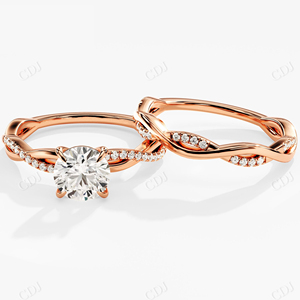 Haute Qualité Personnalisé VVS Moissanite Bague En Diamant Plaqué Or Rose Bande Torsadée Bague De Mariée Ensemble Demi Eternité Alliance - Product Image 1