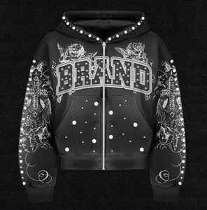 Custom Heavyweight Cotton <b>Hoodie</b> with Custom Rhinestone <b>Work</b> Unisex Logo Pullover <b>Hoodie</b> for Streetwear OEM Printed <b>Hoodie</b> - Product Image 2