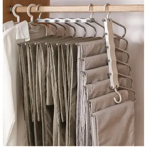 Multilayer Clothes 6 Layer Multifunctional Rack Metal Foldable Stainless Steel Space Saving Pants Hanger