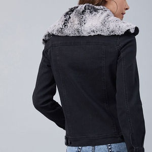Best Stylish Women Denim Jacket with Turn Fur Collar Sleeves Faded Color Ripped Style Cotton-<b>Padded</b> Knitted Women Jeans Jacket - Product Image 5