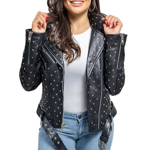 Real Leather Zipper Ladies <b>Biker</b> <b>Jacket</b> 2023 New Style Comfortable Women Studdeds <b>Jackets</b> Made In Leather - Product Image 5
