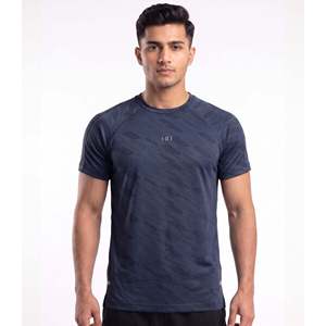 เสื้อยืดวิ่งออกกำลังกายผู้ชายแบบไฮบริด สีกรมท่า ผ้าโพลีเอสเตอร์ถัก 100% พิมพ์ลายเรขาคณิตด้วยเทคนิค Sublimation แขนสั้น คอกลม - Product Image 1