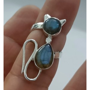Handmade 925 Sterling Silver Boho Style <b>Cat</b> <b>Ring</b> with Natural Labradorite Gemstone Bezel Setting Gift for Women - Product Image 5