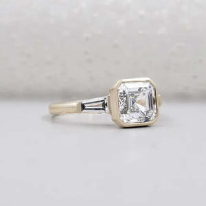 IGI Certified Engagement <b>Ring</b> with Asscher Cut Three Stone Design Bezel Set <b>Diamond</b> <b>Ring</b> - Product Image 1