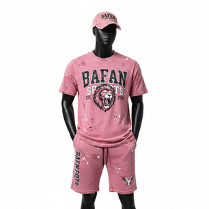 Ensemble T-shirt et short en coton surdimensionné pour homme, T-shirt lourd 220 GSM, short 280 GSM, impression sérigraphique, ensemble 2 pièces - Product Image 1