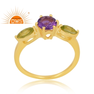 Última venta plata esterlina 925 18K chapado en oro peridoto natural y amatista anillo de piedras preciosas Demi joyería fina para mujeres - Product Image 1