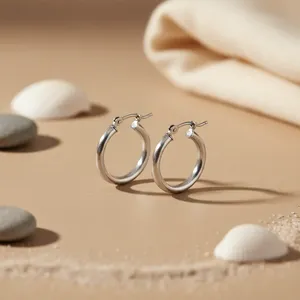 Boucles d'oreilles créoles classiques en argent 925 pour femmes, à porter au quotidien, en or rose, avec des coquillages, des diamants, des papillons, des lunes, des cœurs, bijoux tendance - Product Image 2