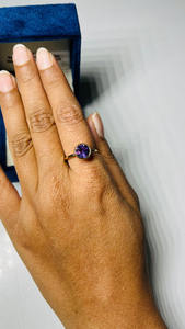 เครื่องประดับพลอยอเมทิสต์ทรงกลมธรรมชาติ18K ทำด้วยมือแหวนหินเดี่ยวสีเหลืองทองสำหรับทุกเพศ - Product Image 4