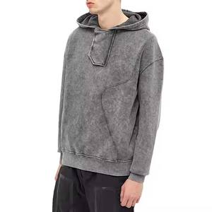 Custom Distressed Sun Faded Hoodie 100% Organic Cotton Heavyweight Acid Wash French Terry Hoodies para hombres - Product Image 5