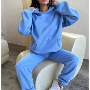 Venta al por mayor de color personalizado sólido de talla grande de manga larga sudaderas de felpa francesa conjunto de dos piezas Slim Fit ligero Fitness Unisex - Product Image 4