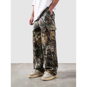 กางเกงคาร์โก้ผ้าฝ้ายแท้ 100% ลายพราง ทรงหลวม เอวสูง สำหรับฤดูร้อน ลุคดิสเทรส ซักฟอก ทรงตรง มีซิป ไซส์ XL ผ้าแคนวาสทอ - Product Image 2