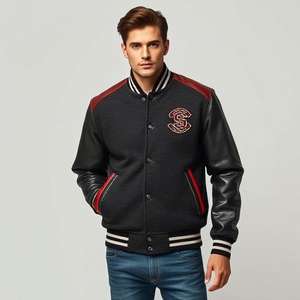 Chaqueta Letterman Estilo Nuevo: Mangas de Cuero, Cuerpo de Lana, Bordado de Logotipo Personalizado, Botones a Presión, Estilo Vintage, Acolchado Grueso y Cálido - Product Image 4