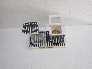 Plateau de brûleur d'encens en bois Mdf de qualité supérieure avec incrustation de nacre Boîte acrylique incrustée d'os Ensemble décoratif Madkhan en résine Décoration intérieure - Product Image 3