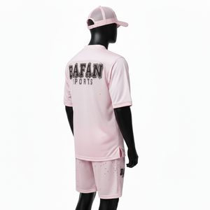 ชุดกางเกงฟุตบอลชาย ผ้าโพลีเอสเตอร์ตาข่ายระบายอากาศ สีชมพู พิมพ์ลายโลโก้ตามสั่ง ชุดฝึกซ้อมสำหรับผู้ชาย - Product Image 5