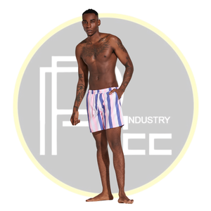 Short de bain à rayures pour hommes, rose et violet, vêtements de plage à rayures verticales, short en polyester à séchage rapide avec cordon de serrage à la taille - Product Image 1