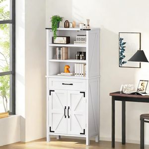 Libreria Moderna Cotowins a 5 Ripiani Bianca con Ante <span class=keywords><strong>e</strong></span> Cassetto, Mobile Contenitore per Ufficio, Scaffale Espositivo - Product Image 1