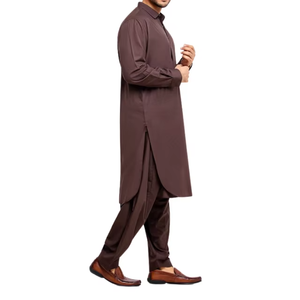New Deep Chocolate Brown Classic <b>Men's</b> <b>Shalwar</b> <b>Kameez</b> With Crisp Collar And Modern Slim Fit Design Perfect For Religious - Product Image 2