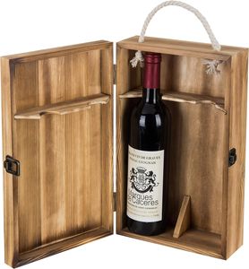 Boîte cadeau en bois gris <span class=keywords><strong>rustique</strong></span> pour bouteille unique, emballage en bois à joint de doigt pour spiritueux avec couvercle à charnière et <span class=keywords><strong>loquet</strong></span> - Product Image 2