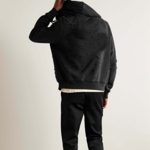 Sweat à capuche oversize en coton et polyester mélangé pour l'hiver, avec fermeture éclair intégrale, thermique, délavé à l'acide, délavé au soleil, effet usé - Product Image 2