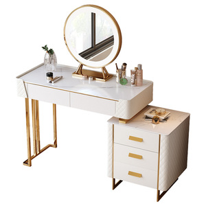 Modern Cream Leather <b>Dressing</b> <b>Table</b> <b>Solid</b> <b>Wood</b> Rock Base MDF Panel Floor Mount Luxury Light Wind Style Bedroom Apartment Living - Product Image 1