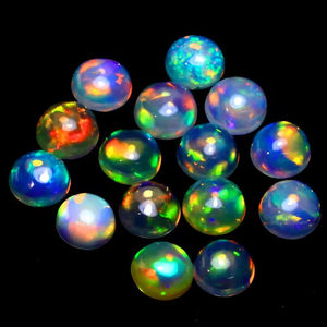 Cabochon rond en opale éthiopienne de qualité Gemstone-A.A.A, pierre naturelle véritable avec jeu de couleur-Welo Rainbow Flashy Opal Cabs - Product Image 1
