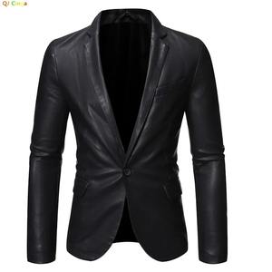 Abrigo de invierno para hombre, chaqueta de cuero Vintage de estilo inglés Informal, Parkas para hombre, chaqueta de cuero de bolsillo larga y cálida a la moda de otoño para hombre - Product Image 4